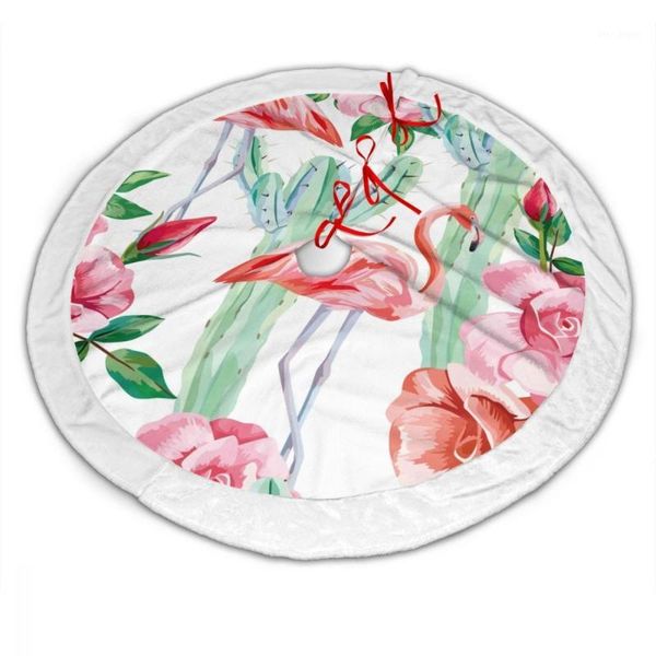

christmas decorations xmas floor mat cover home party decor pink flamingo cactus roses tree skirt carpet