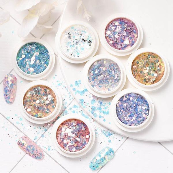 

8pcs nail glitter powder mermaid sequins flakes gradient holographic pigments paillettes for nails art manicure polish1, Silver;gold