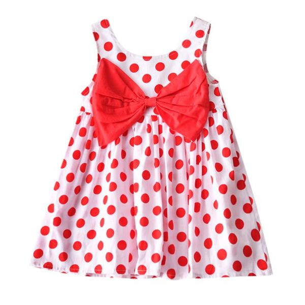 

girl dress baby sleeveless dot print bowknot party princess lovely toddler kids pageant fashion clothes girl's dresses, Red;yellow