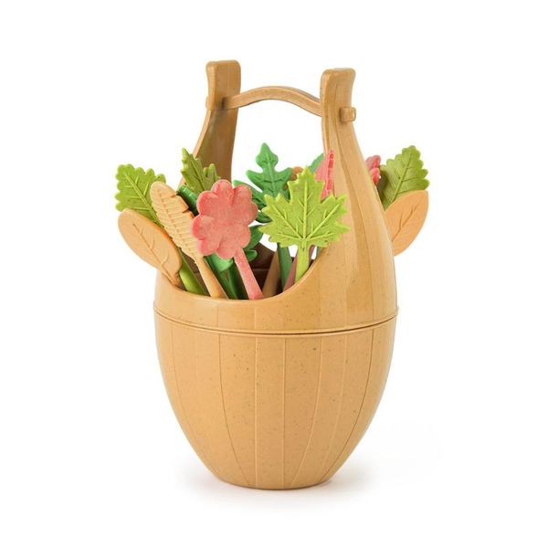 

1set fruit fork wheat fiber mini barrel set snack small dessert two tooth forks