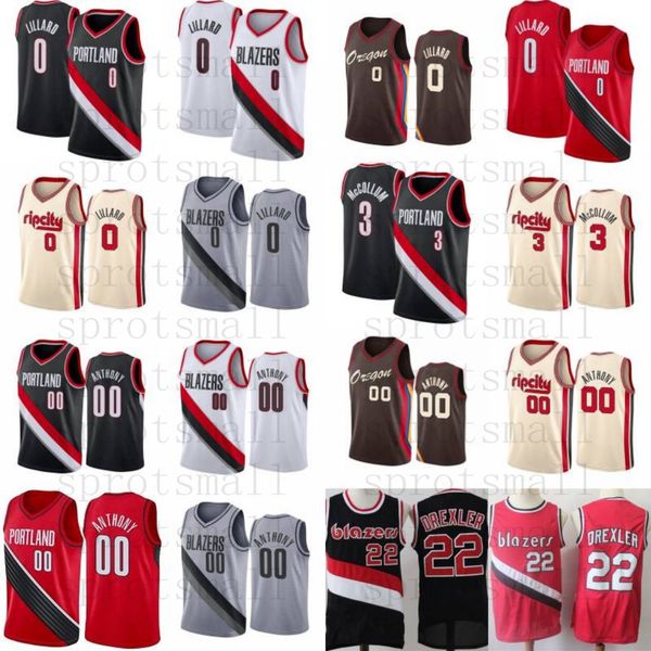 

clyde 22 drexler carmelo 00 anthony basketball jersey mens damian 0 lillard cj 3 mccollum city shirt, Black;red