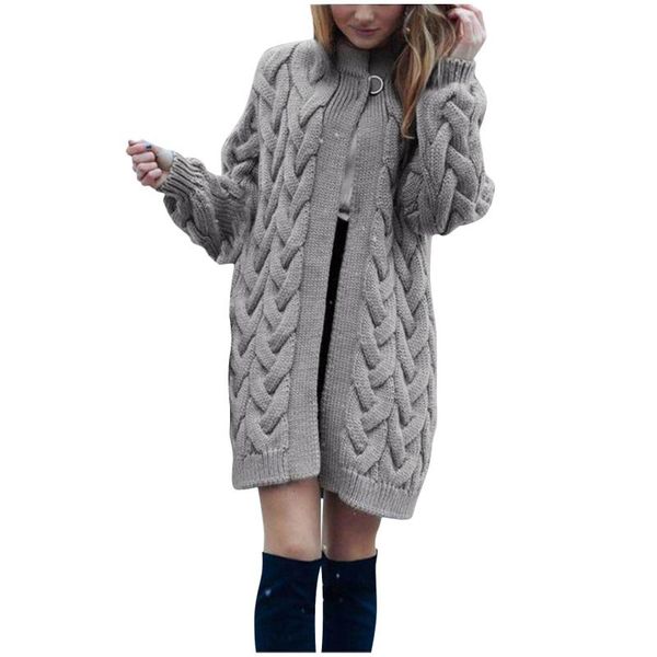 

women's knits & tees women long cardigan sweater autumn winter sleeve knitted plus size jacket loose ladies sweaters #t2g, White