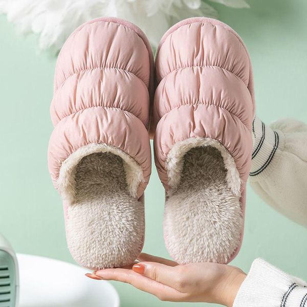 

candy color home slippers for women men winter warm house slides plush cotton casual soft indoor flat couple shoes size 35-45, Black