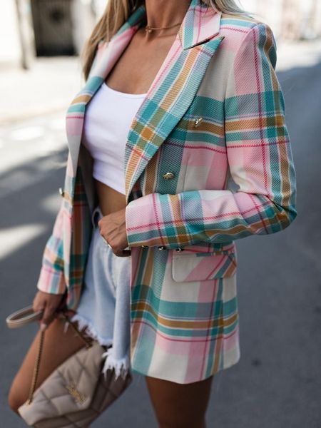 

women's suits & blazers 2021 fashion plaid blazer women spring-autumn vintage tweed jackets chic office ladies slim outerwear, White;black