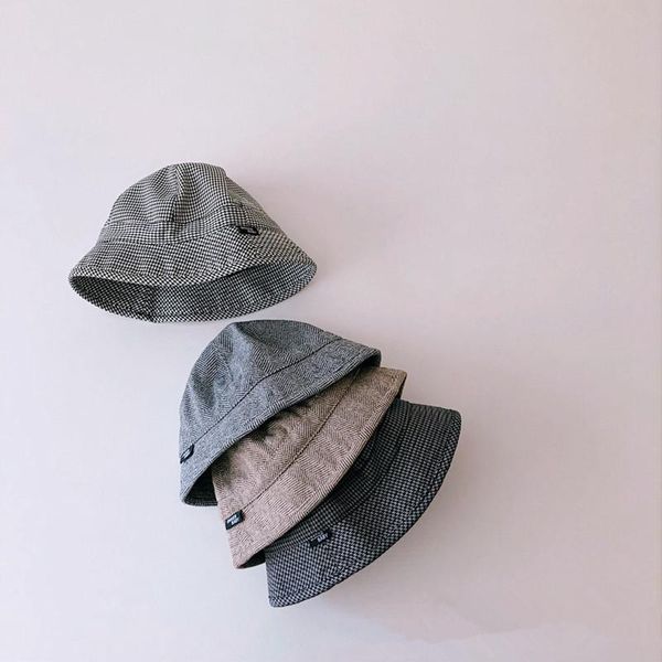 

caps & hats 2021 autumn and winter simple fine checkered children bucket hat boys girls dome big fisherman basin 50-52cm, Yellow