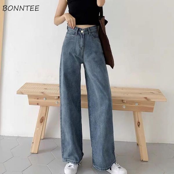 

women's jeans wide leg women bf style classic retro blue high waist femme streetwear simple full-length summer chic womens denim trouse