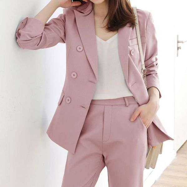 

professional work wear women blazer pants suit ol elegant long sleeve blazers + suits 2 pcs set clothes women's two piece, White