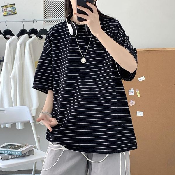 

summer short sleeve t-shirt women tee shirt loose striped t woman casual o-neck hipster tshirt female women's, White