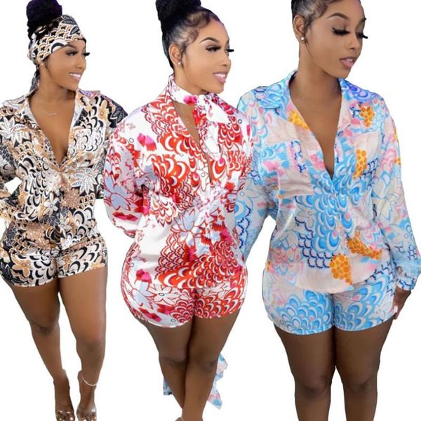 

women's tracksuits 2021 summer women red print long sleeve blouses shirts and mini shorts set y2k casual three piece sets party out, Gray