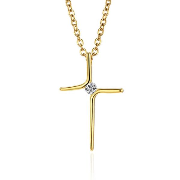 

pendant necklaces korean fashion necklace for women cross crystal stone gold-color link chain jewelry stainless steel valentine's day g, Silver