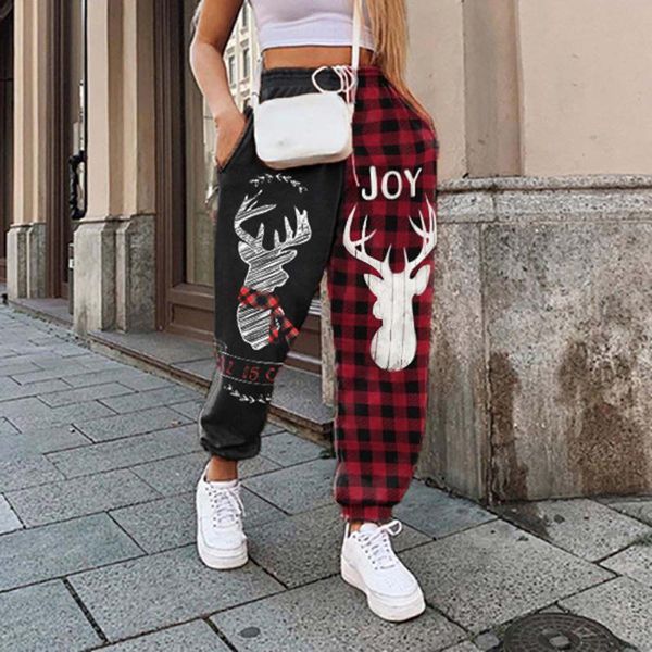 

women's pants & capris 2022 fashion casual christmas print (merry christmas) elastic waist wide loose weater pocket trousers, Black;white