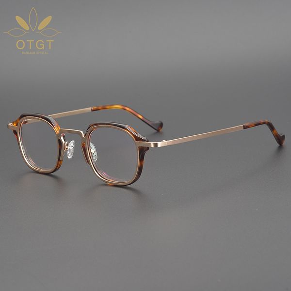 

design japanese designer's hand-made small square glasses made pure titanium inlaid plate can be equipped with height gauge, White;black