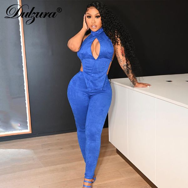 

suede women 2 piece set lace up halter baless lace up hollow out high waist pants bodycon streetwear 2021 summer, Black;white