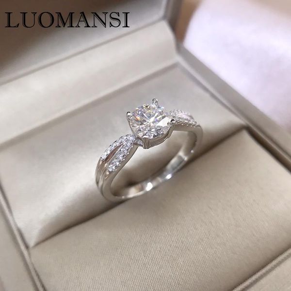 

cluster rings luomansi real 1ct moissanite double layer ring passed the diamond test s925 sterling silver super flash jewelry wedding party, Golden;silver