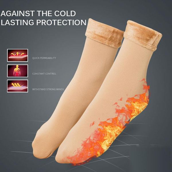 

winter warmer women snow thicken socks thermal wool cashmere seamless velvet boots warm ground hiking camping sports, Black