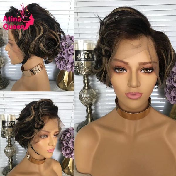 

highlight honey blonde 13x4 short wig deep part colored curly bob lace front human hair wigs preplucked remy women frontal1, Black;brown