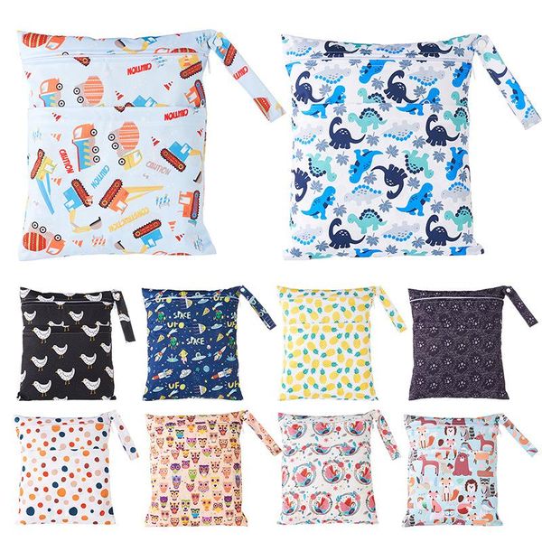 

diaper bags waterproof pul bag reusable zippered double pockets snap closure handle wetbag mummy stroller nappy wet washable