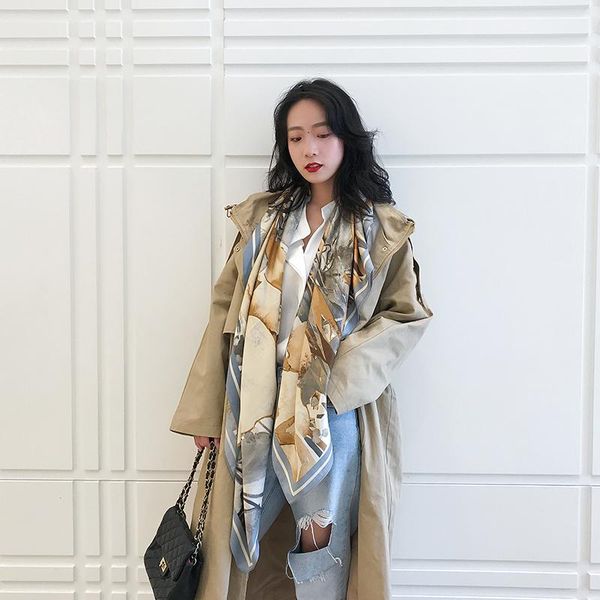 

scarves 2021 luxury spring women scarf high-quality shawl silk fashion beach sun protection bag turban 130cm *, Blue;gray