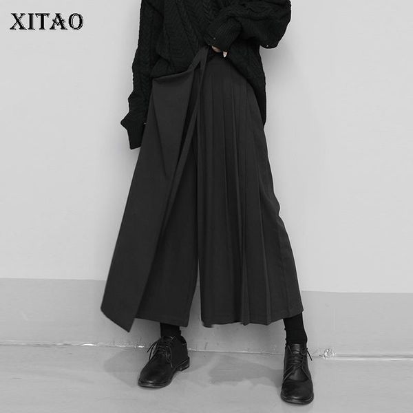 

women's pants & capris xitao irregular elastic waist fake two pieces wide leg women 2021 spring tide fashion ankle length punk style lo, Black;white