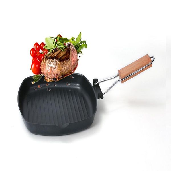 

tools & accessories non-stick frying pan for eggs ham wooden handle folding square grill portable steak