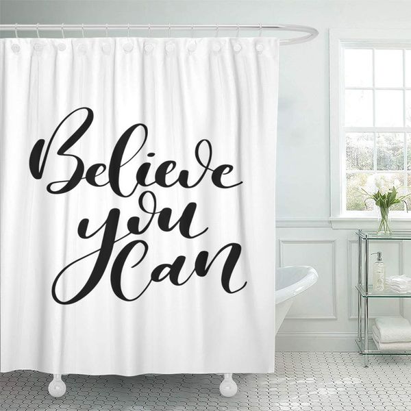 

shower curtain,alphabet word brush pen lettering phrase believe you can artistic black,waterproof bath curtains polyester