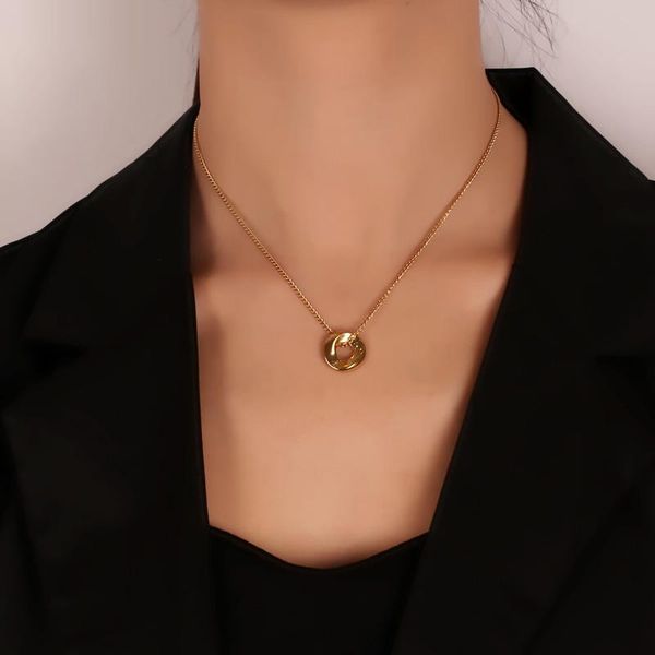 

pendant necklaces tosako stainless steel necklace round sweater chain titanium 2021 trend jewelry, Silver