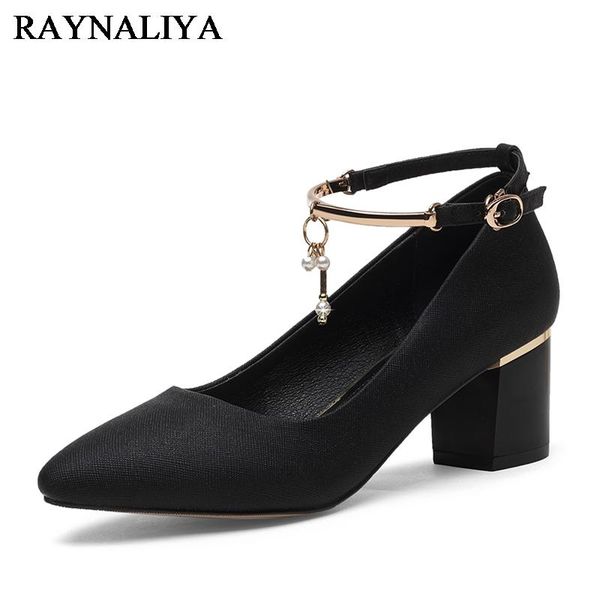 

dress shoes spring high heels pumps 2021 fashion med heel pointed toe footwear ladies party women ankle strap yg-b0137, Black