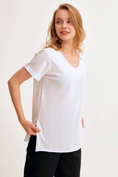 

women's t-shirt white v-neck side slit of sport stylish 2021 fashion