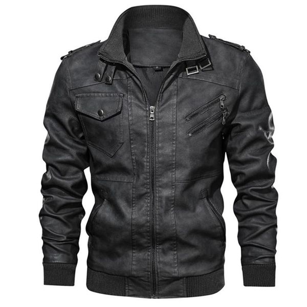 

men's fur & faux 2021 leather jacket autumn motorcycle casual coat, Black