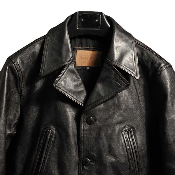 

men's leather & faux 2021 black japan casual style genuine jacket men single breasted plus size 3xl real natural horsehide autumn slim