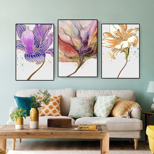 Moderne Blumen Leinwand Wanddekorationen Öl Stil Kunst Cuadros Drucke und Poster Bunte Blumendekor Gemälde für Wohnzimmer