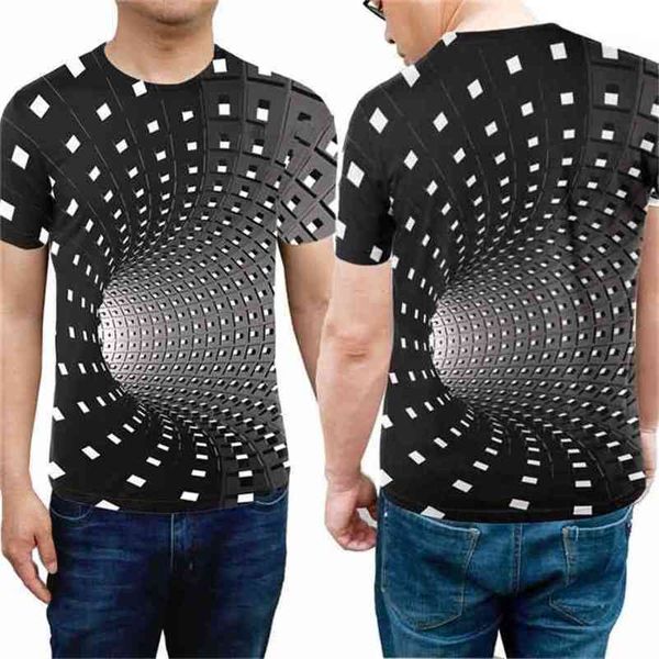 Erkek Kadın Kısa Kollu T-Shirt 3D Girdap Baskı Optik Illusion Hipnoz Tee Tops XRQ88 210716