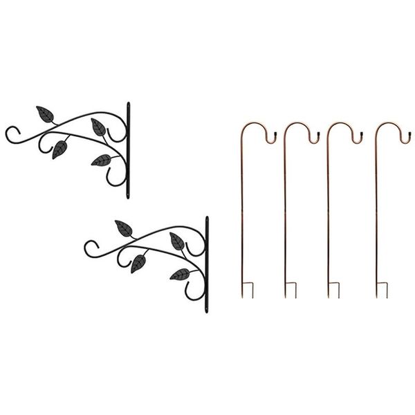 

hooks & rails 2pcs hanging basket brackets plant hook metal 4 pcs shepherd crook hooks,metal garden stake with hooker