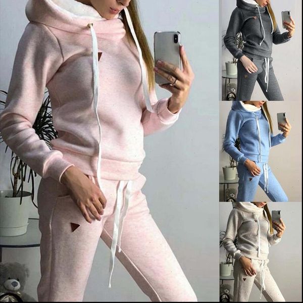 

women tracksuits tracksuit winter 2 piece set sweatshirt workout gym sportwear autumn hooded sets sport hoodies casual jogger, Gray