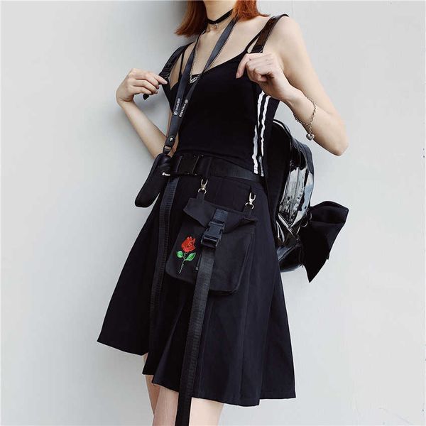 

skirts korean style high waist black mini pleated skirt women summer rose embroidery short cargo ladies jupe plisse jewc