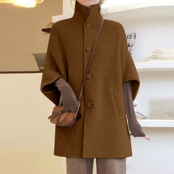 

women's suits & blazers 2021 wool winter long female jacket ladies casual lapels bat solid, White;black