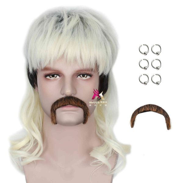 

tiger king joe exotic beard earrings halloween cosplay animation wig, Black