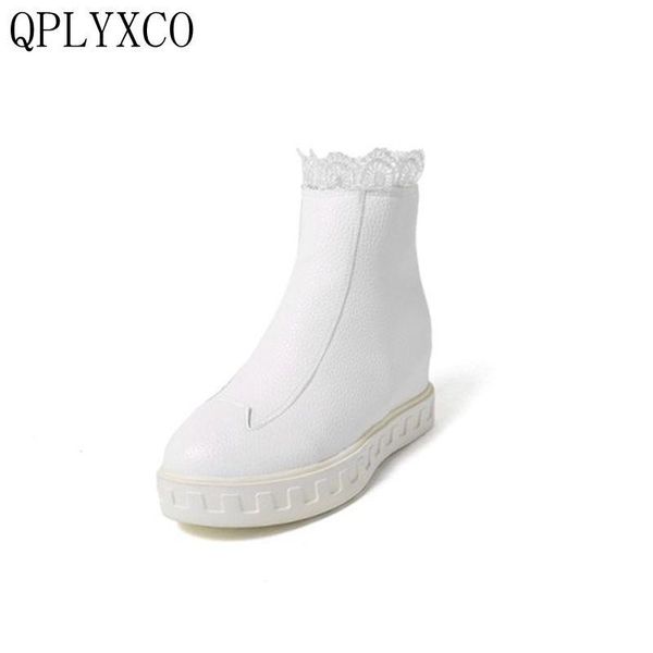 

boots qplyxco plus big size 34-43 russia shoes woman winter plush warm snow sweet women round toe high heels 8866, Black