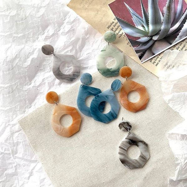 

stud a409 statement geometric hollow resin plate beautiful color ear earring long big wild street jewelry, Golden;silver