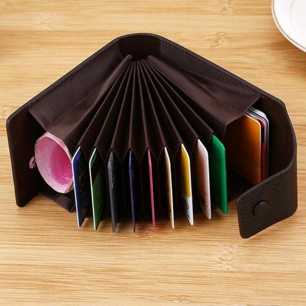 

card holders fashion artificial pu business id wallet holder name cards case pocket organizer more slots with button, Brown;gray