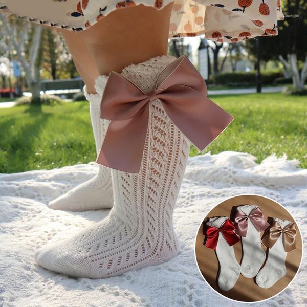 

summer baby girls socks sweet bow long soft cotton mesh kids knee high, Pink;yellow