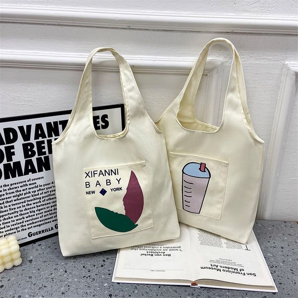 

dhl50pcs stuff sacks women canvas leaf cup prints large capacity open handbag