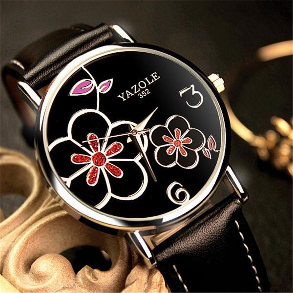 

wristwatches 2021 yazole lady watches red leather wristwatch bracelet colorful crystal women clocks girl, Slivery;brown