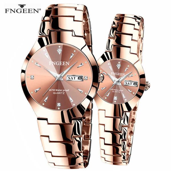 

couple watches for lovers quartz wristwatch fashion business men watch for women watches tungsten steel coffee gold pair hour, Slivery;brown