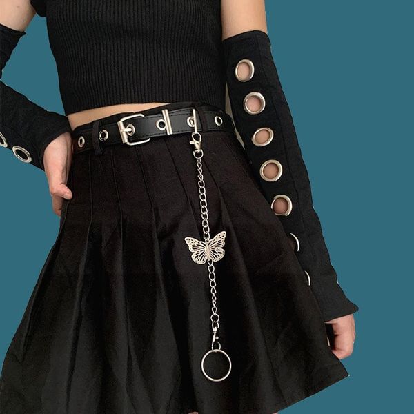 

belts fashion women butterfly chains for pant rock hiphop punk silver-color metal chain trousers keychain jewelry, Black;brown