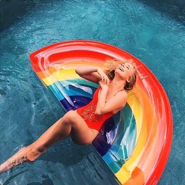 

180cm inflatable rainbow giant colorful mattress swimming pool float beach bed sunbathe mat for adult,ha079 floats & tubes