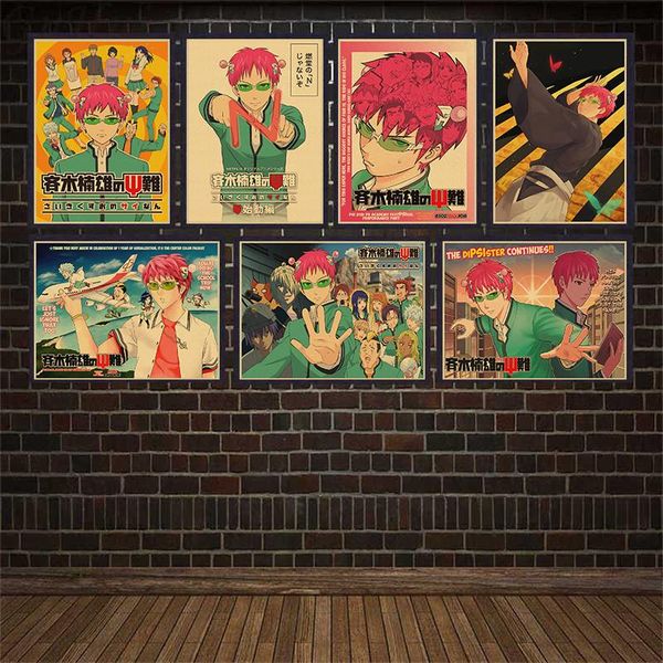 

paintings japanese anime retro the disastrous saiki kusuo no psi nan kraft paper posters wall art painting bar club picture decoration