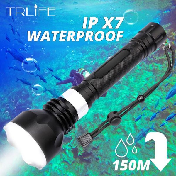 

professional diving xml-t6 l2 yellow white portable scuba dive torch 150m underwater ipx7 waterproof using 18650 flashlights torc torches