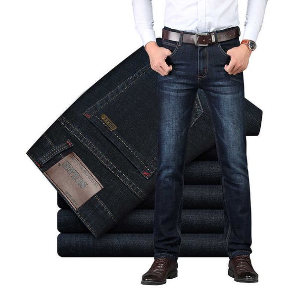Sulee Brand Spring Herbst Herbst Jean Slim reguläre Fit Stretch Jeans Pantalones Business Smart Casual Solid Men Jeans 210622