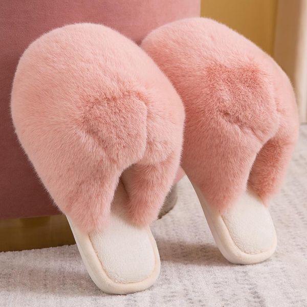 

women winter home fluffy slippers warm fur shoes comfortable cute lovely cotton indoor bedroom house ladies furry flat slides, Black